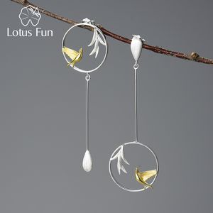 Stud Lotus Fun Real 925 Sterling Silver Swallow and Willow in Spring Wind Long Boucles d'oreilles pendantes asymétriques pour femmes Fine Jewelry 230731