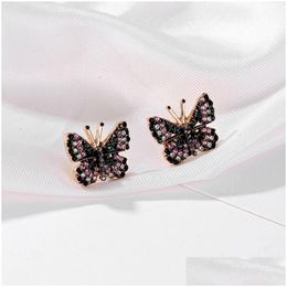 Stud Linda Mti Cor Strass Borboleta Brincos Para Mulheres Meninas Moda Brinco Simples Jóias Presentes de Natal Drop entrega Dhqbl