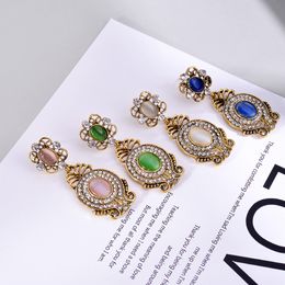 Stud LUBOV Kleurrijke Cat Eyes Ingelegd Multilayer Decoratie Hollow Metal Dangle Oorbellen voor Vrouwen Partij Sieraden 230721