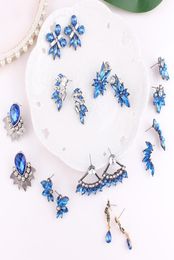 Étalon lubov Boucles d'oreilles en pierre de pierre de pierre bleu à la mode ramionnage incrusté de couleur argentée en or pour femmes bijoux 20217910457