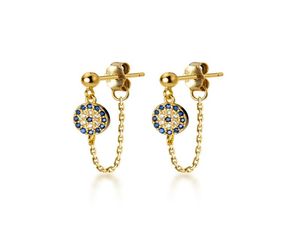 Stud Lucky Blue Zircon Oreilles pour les femmes Chaîne en or rose 925 Bijoux de boucle d'oreille en argent sterling cadeau entier6627607