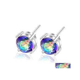 Stud LuckyShine Fashion verkopen sieraden rond mystic fire topaz sier vergulde 925 gekleurde kubieke zirconia oorbellen unisex e0031 drop del dhter