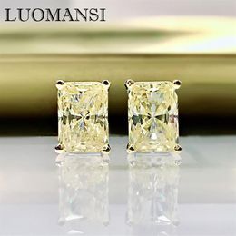Stud Luomansi 100% -S925 Argent Sterling Scintillant Rectangle Blanc Jaune Haute Carbone Diamant Boucles D'oreilles Femme Bijoux273l
