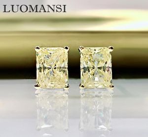 Stud Luomansi 100S925 Sterling zilver glinsterende rechthoek Witgele geel koolstof diamant oorbellen vrouw sieraden5278420