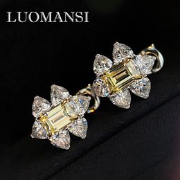 Stud Luomansi Boucles d'oreilles en diamant jaune à haute teneur en carbone Brocade 100% S925 Boucles d'oreilles en argent pur Bijoux pour femmes personnalisés 230701