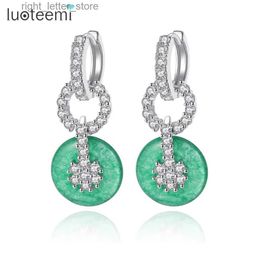 Stud LUOTEEMI marque Vintage vert pierre goutte boucle d'oreille pour les femmes minuscule brillant cubique Zircon bijoux de luxe pour les accessoires de mariage de fête YQ231211