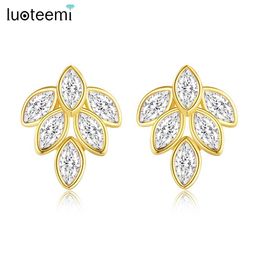 Stud Luoteemi Leaf Shape Cumbic Zirconia Oread Bings adapté aux femmes marquise mignonne CZ Stone Big Fashion Party Bijoux Girl Girl Q240507