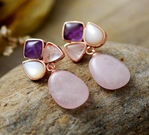 Stud Luxe Femmes Rose Quartz Sodalite Plaqué Or Goujons Pierres Cristal Boucles D'oreilles De Guérison Parti Bold Art Dec Bijoux Bijoux Entier 2027525