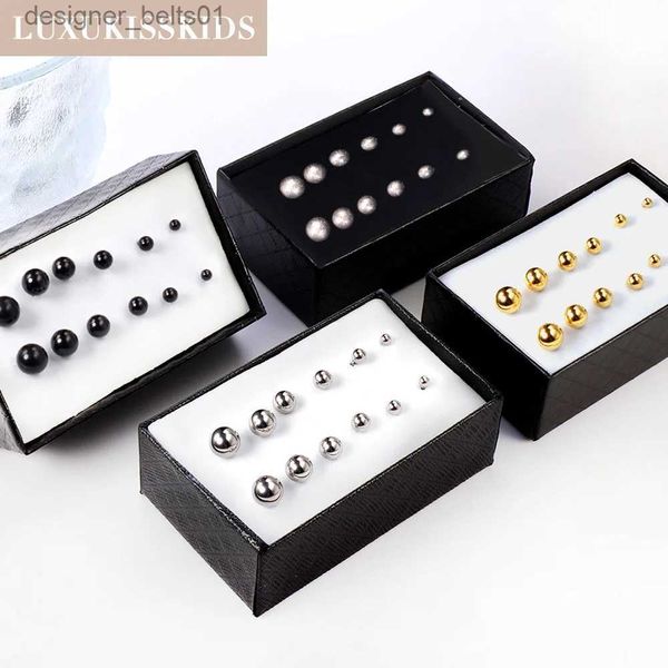 Stud LUXUKISSKIDS Pendientes con forma de bola de acero inoxidable, 6 par/caja, juego de clips redondos para mujeres/niñas, pequeños regalos de joyería de cuentas minimalistas L231117