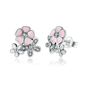 Stud Luxury 925 Sterling Sier Poetic Daisy Cherry Blossom Drop Boucles d'oreilles Clear Pink Cz Flower Women Engagement Studs For Fashion Deli Dhrao