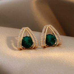 Étalon luxe de luxe vert cristal zircon boucles d'oreilles féminines pour femmes du design de niche de conception nouvelle femme boucles d'oreilles accessoires de bijoux brincos J230717