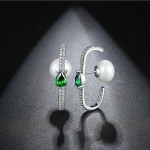 Joyería de moda de lujo Long U Bar Micro Pave Cz Bar Green Tear Drop Fashion Girl Girl Pearl Pearl Pearring