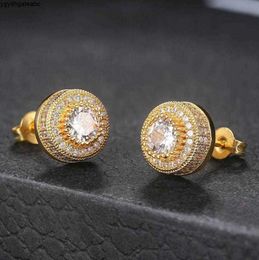 Stud Luxury Punk 2021 Bijoux tendance pour les femmes Iced Zircon Hip Hop Men Piercings Boucles d'oreilles Round Gold Color Yvwq