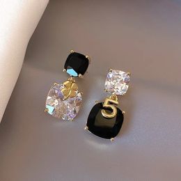 Stud luxe qualité bijoux Zircon délicat pendentif boucles d'oreilles pour femmes en acier inoxydable Dangle 230823