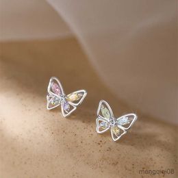 Stud Luxus Silber Bunte Zirkon Hohl Schmetterling Ohrringe für Frauen Luxuriöser Schmuck Valentinstag Geschenk