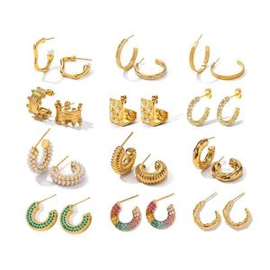 Stud Luxe Sparkle 18K goud Pvd-verguld Glanzend Party Micro Pave RVS Hoop Earring Niet-bezoedelen Waterdicht Sieraden Drop Deliv Dhpvn