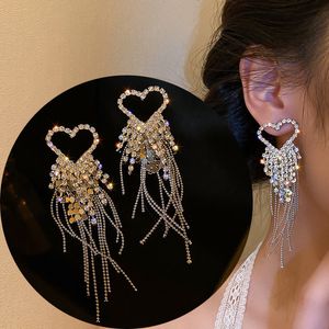 Stud Luxe Kwastje Oorbellen Voor Vrouwen Elegante Grote Kristallen Hart Drop Dangle Bruiloft Oorbel Sieraden Accessoires 230714