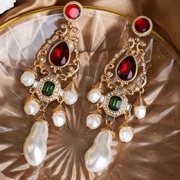 Stud luxe perles blanches boucles d'oreilles Chunky Geo verre déclaration pendentif Dangle boucle d'oreille longue femmes bijoux accessoires de mariage 231115