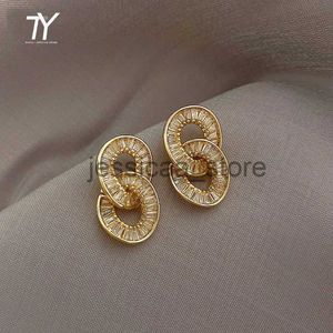 Stud Luxury Zircon Circle Broche Pendientes colgantes de color dorado para mujer Moda Joyería coreana 2020 Pendientes inusuales de New Party Girl J231204