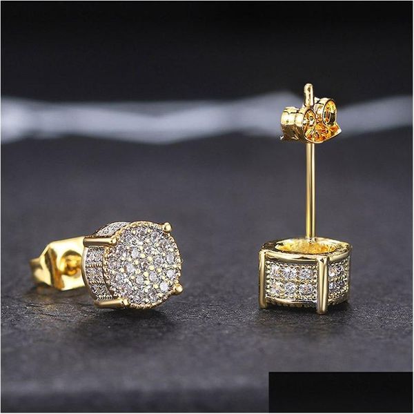 Stud Hommes Stud Boucle d'oreille Vintage Hip Hop Bijoux 925 Sier Pin Rond Pave Brillant Cz Diamant Femmes Boucles D'oreilles Pour Les Amoureux Cadeau Drop Livraison Dhl2I