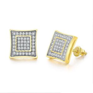 Stud Mannen Vrouwen Mode Geel Wit Vergulde Bling Cz Vierkante Screwbacks Studs Oorbellen Sieraden Leuk Cadeau Voor Vrienden Drop Delivery Dhwxu