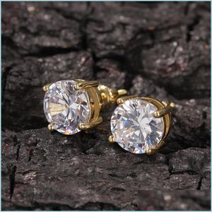 Stud Mens Hip Hop Stud Earrings sieraden Hoogwaardige mode ronde Gold Sier Simated Diamond Earring voor mannen 1233 E3 Drop Delivery 202 DH3NW