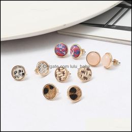 Stud Mini Natural Stone oorbellen rond luipaardafdruk geweven studs voor vrouwen sieraden geschenk hoge kwaliteit druppel levering dhoyx