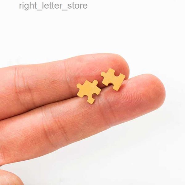 Stud Mini boucle d'oreille puzzle en acier inoxydable élégant doré mignon goujons d'oreille puzzle nouvelles femmes boucles d'oreilles minimalistes bijoux de charme YQ231128