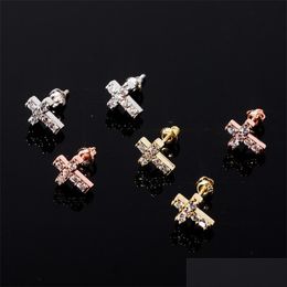 Stud Minimalist 925 Sier Cubic Zirconia Stud Boucles d'oreilles pour les femmes Simple Géométrique Croix Boucle D'oreille Hip Hop Bijoux De Mode 1121 B3 Drop D Dhrky