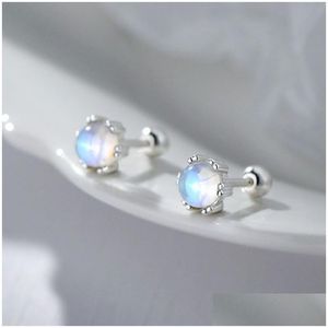 Stud Minimalist Gemstone 925 Sterling Sier Studs Moonstone Elegant Small Earring Cabochon oorbellen Drop levering sieraden DHDSA