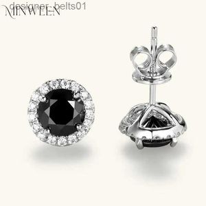 Orecchini a bottone MINWEEN vintage 0.8CT nero Moissanite orecchini in argento 925 gioielli per donna uomo Halo piercing orecchino all'orecchio ProdottiL231117