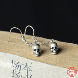 Stud MKENDN 100% Plata de Ley 925 creativo Retro calavera colgante pendiente de moda calle Punk estilo para hombres mujeres oreja joyería 230612