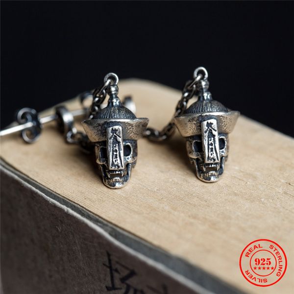 Stud MKENDN 100% 925 Sterling Silver Creative Rétro Cuivre pièce Zombie Crâne Boucles D'oreilles Punk Street Style Hommes Femmes Jeweley 230620