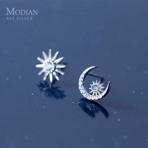 Stud Modian 2021 Authentiek 925 Sterling Silver Rose Gold Moon en Sun Earrings Dames sieraden Gift Bijoux Q240507