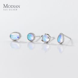 Stud Modian 925 Sterling Zilver Ronde Drop Ovale Vorm Prachtige Oorbellen voor Vrouwen Fijne Sieraden Eenvoudige Maansteen Verjaardag 230807