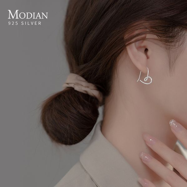 Stud Modian 925 Sterling Silver Simple Ligne Coeur Boucles D'oreilles Pour Les Femmes Exquis Oreille s Mode Fine Jewelry Cadeau De Mariage 230325