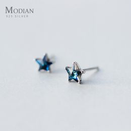 Stud Modian Arrive Real 925 Sterling Silver Stars Simple Mignon Bleu Cristal Boucles D'oreilles Pour Les Femmes Marque Fine Jewelry Gift 230807