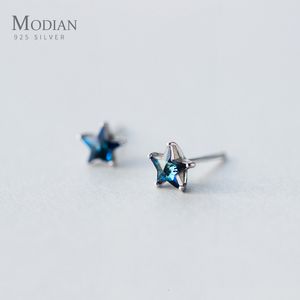Stud Modian Arrive Real 925 estrellas de plata esterlina Simple lindo azul cristal pendientes para mujer marca joyería fina regalo 230807