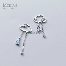 Stud Modian Charme À La Mode Nuage Gland Swing Bleu Violet Zircone Boucles D'oreilles Exquis 925 En Argent Sterling Goujons Oreille Pour Les Femmes YQ231026