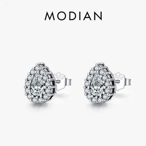 Stud MODIAN réel 925 boucles d'oreilles en argent Sterling de luxe pour les femmes goutte d'eau étincelle Zircon oreille mariage fiançailles bijoux 230801