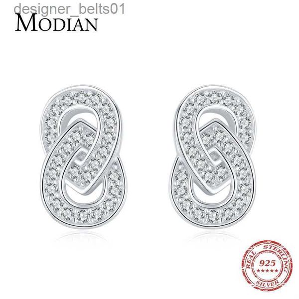 Stud Modian Sparkling Double Circle Ear Pins Pendientes clásicos de plata de ley 925 para mujer Joyería llamativa de boda BrincosC24319