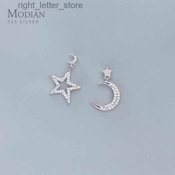 Stud MODIAN scintillant Zircon étoile lune asymétrie balancent boucle d'oreille pour les femmes 925 en argent Sterling mariage fiançailles boucle d'oreille bijoux fins YQ231211