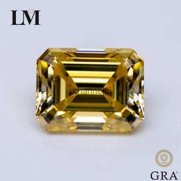 Stud Moissanite Piedra preciosa Color amarillo limón Corte esmeralda Diamante cultivado en laboratorio Anillo DIY Collar Pendientes Materiales principales con informe GRA YQ240110