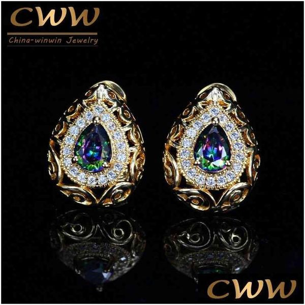 Stud Bijoux de cristal de feu mystique creux out boucles d'oreilles en zircone cubique ovale en zircone pour les femmes CZ358 210714 Drop Livrot Juif Dhjtw