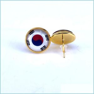 Stud National Flag Stud Earring Duitsland België Verenigd Koninkrijk Polen Servië 12 mm Glass Gem Cabochon Copper Sieraden Drop levering 202 DHX4N