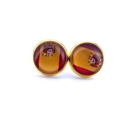 Stud National Flag Stud Earring Rusland Spanje Frankrijk 12 mm Glass Gem Cabochon Sier en goud vergulde koperen sieraden drop levering oorrel Dhhyz