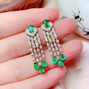 Bijoux en émeraude naturelle en argent sterling 925, boucles d'oreilles pendantes avec pierres précieuses vertes créées, cadeau pour femmes, 231124