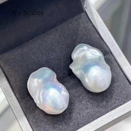 Orecchini a bottone con perle naturali d'acqua dolce irregolari Aurora bianco brillante Orecchini di perle barocche S925 Orecchini in argento sterling Regalo squisito da donna 231124