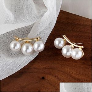 Stud Natural Pearl 925 Sier Earrings Fashion Designer sieraden 10 mm drie parels oorbel voor vrouwen feestgeschenken drop levering dh1ob