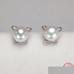 Stud Pendientes de perlas naturales 925 Sterling Sier Stud Joyería de moda 6-7Mm Oso para mujer Chica Diy Regalo de boda Entrega de gota 2021 Bdeje Dh3Hx